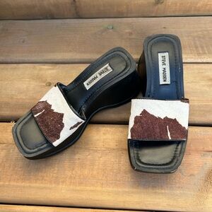Steve Madden Cow Print Wedge Slides